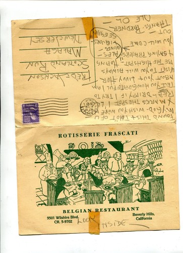 Vintage Restaurant Menu ROTISSERIE FRASCATI BELIGIAN Beverly Hills CA 1954 - 第 1/2 張圖片