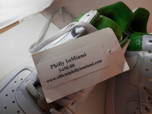 NIKE Air Force AF-1 82 Men's sneakers Silver & Green RARE signed - Picture 5 of 11