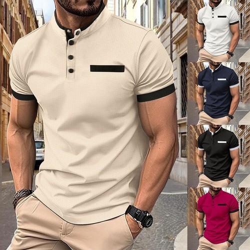 Shirt T-Shirt Pullover Daily Button Casual Fake Pocket Men's Muscle Blouse Tops - Picture 4 of 19