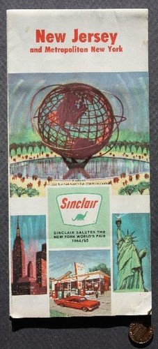 1964-65 New York Worlds Fair Sinclair Gas & Oil New Jersey & Metro New York map-