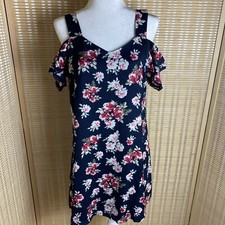 Blue Rain | Shift Dress V-Neck Cold Shoulder Floral Ruffle Sleeves SZ Medium