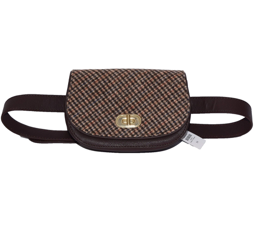 NWT TALBOTS Brown Houndstooth Turn Lock Closure Adjustable Belt Waist Bag Size M - Picture 2 of 8