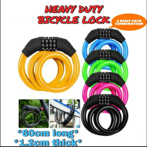 Resettable Cable Chain 4 Digit Password Combination Number Bike Lock Padlock - Picture 1 of 17