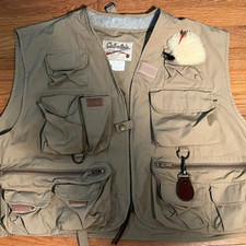 Vintage Cabela's Fly Fishing Utility Vest Old Rod  Gun Logo Men XL