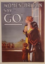 postcard - REPRO WW1 poster - "Women of Britain say - "GO!" - Robert Opie collec
