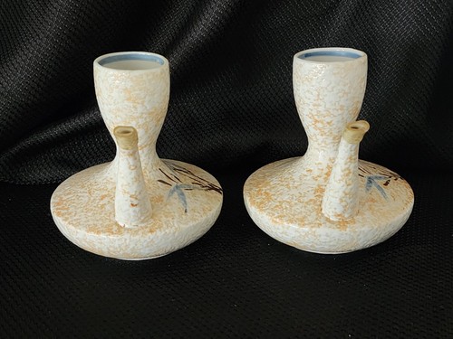 2 Japanese Sake Bottle's W/Spout Ceramic Bamboo Flower Hand Painted Makers Mark - Picture 7 of 22
