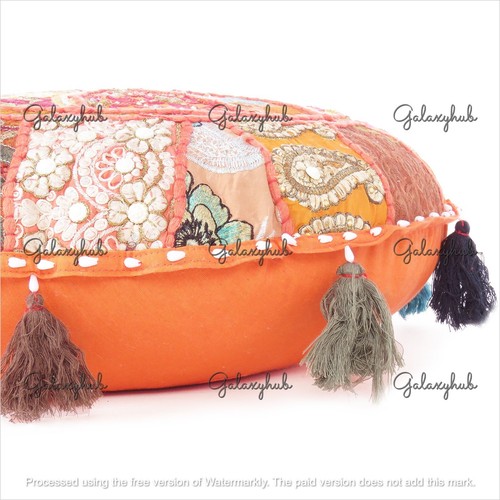 Indian Handmade Cotton Pillow Cover, Orange Bohemian Floor Cushion Cover AU - Picture 5 of 6