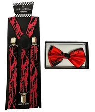 1X Bow Tie And 1X Suspender Halloween Novelty Black with Red Bloody 