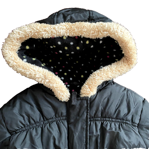 Pink Platinum Girls Hooded Black Polka Dot Fleece Line Puffer Jacket Size 14/16 - Picture 6 of 13