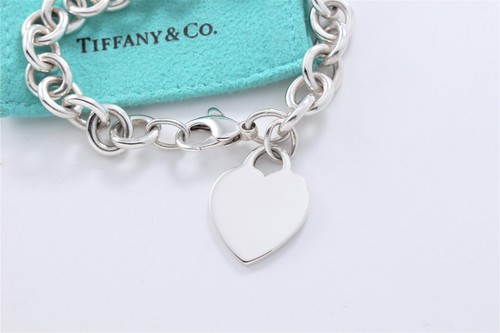 8" Tiffany & Co Silver Blank Engraveable Heart Tag Charm Bracelet Chain Link - Picture 6 of 7
