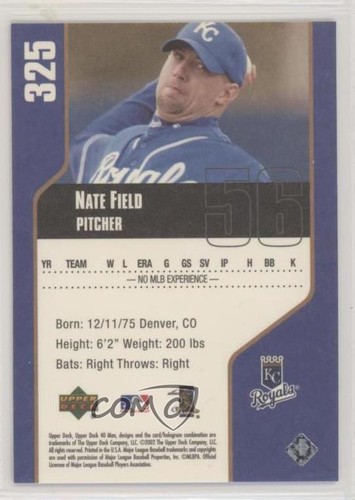 2002 Upper Deck 40 Man Nate Field #325 Rookie RC - Picture 2 of 4
