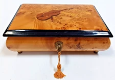 Vintage Italian Mayflower Sorrento Jewelry Trinket Box w/ Working Lock & Key