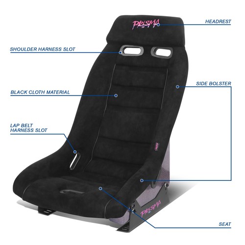 NRG 20" X 32" X 20" Black Vegan Suede Prisma GT Fixed Back Racing Bucket Seat - Picture 2 of 7