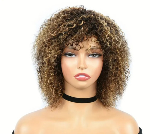 100% BRAZILIAN VIRGIN HUMAN HAIR AFRO KINKY CURLY 12" BOB WIG 4/27# HIGHLIGHTED - Picture 2 of 7