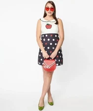NWT Hello Kitty x Smak Parlour Unique Vintage Apple Power Polka Dot Mini Dress M