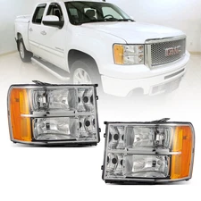 For 2007-2013 GMC Sierra 1500 2500HD 3500HD Denali Headlights LH+RH Chrome Amber