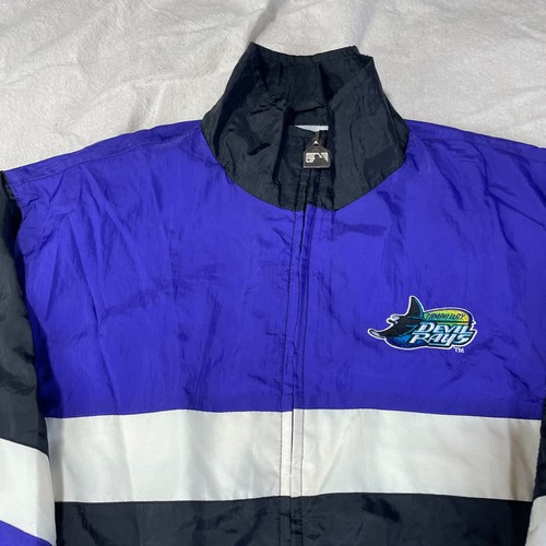 Vintage Tampa Bay Devil Rays Jacket Mens Large L Purple 90s Logo 7 MLB Baseball - Afbeelding 2 van 13