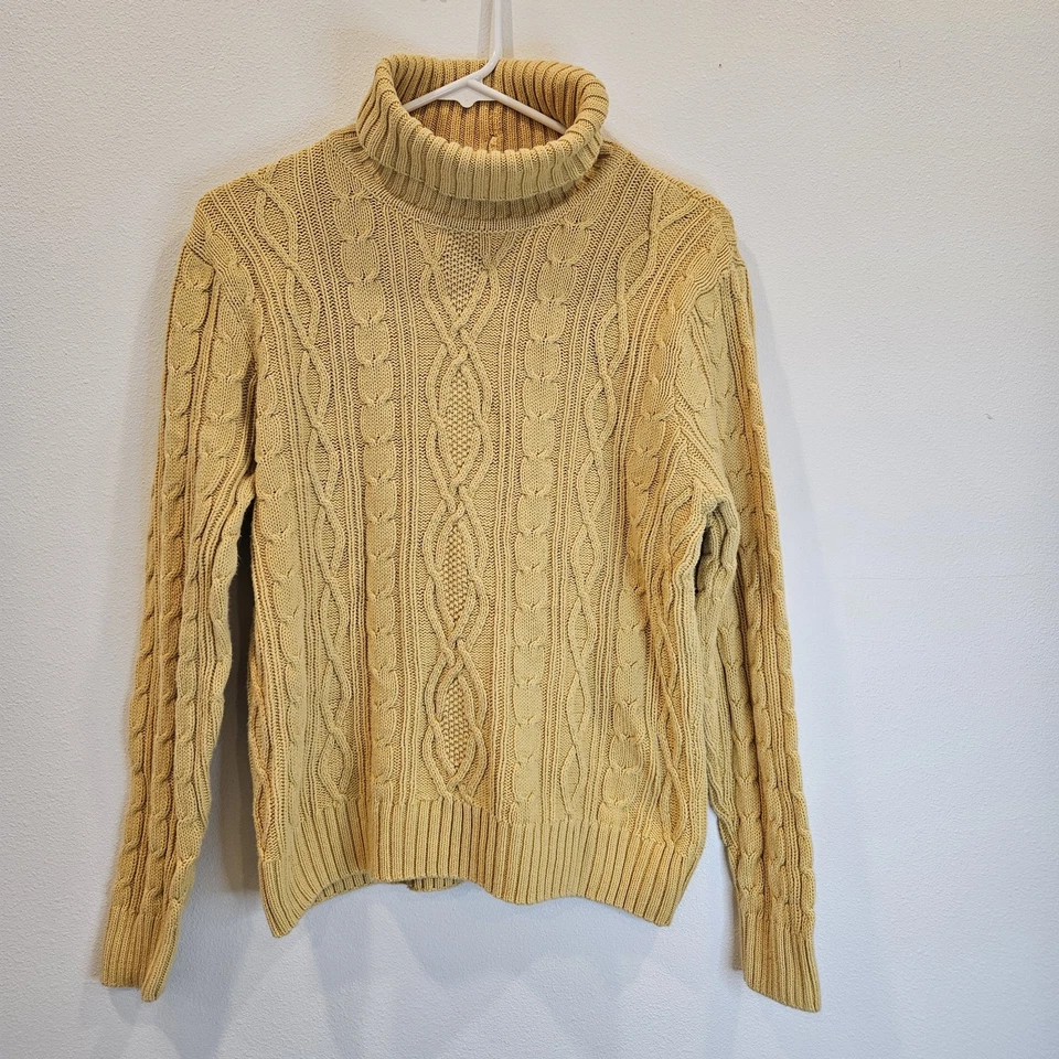 Pria Yellow Fisherman Cable Knit Long Sleeve Turtleneck Sweater Sz L CabinCore - Image 2 of 4