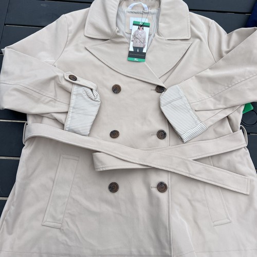 Weatherproof Women's Lightweight Double Breasted Tie Waist Trench Coat, Tan, XL - 第 1/4 張圖片
