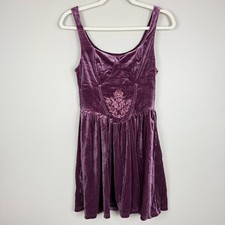 Shein Croquet Mod Floal Velvet Mini Dress Purple Womens Small Fit and Flare NWT