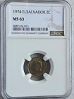 El Salvador 2 Centavos 1974 NGC MS 63