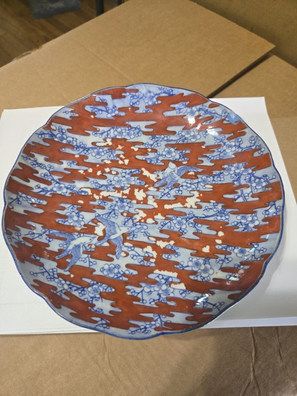 Antique Japanese 19th C.  MEIJI porcelain Imari Arita Ware plate Cranes 8 1/2"
