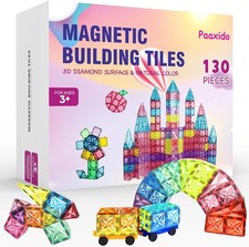 Magnetic Tiles, 130PCS Magnetic Blocks Set with 2 Cars, 4D Diamond Magnet Buildi