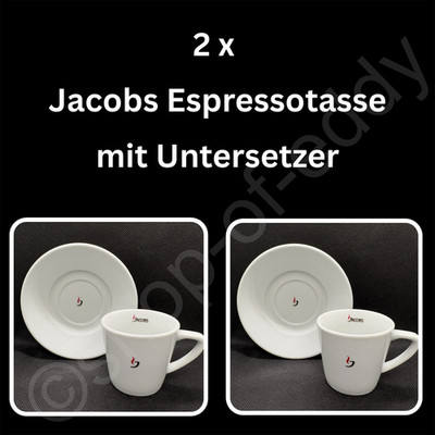 2 x Jacobs Becher Tasse Espresso Kaffee mit Untersetzer Untertasse weiß Keramik