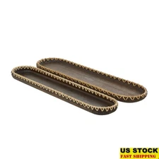 Handmade Wooden Nesting Tray Set W/ Seagrass Accents Home Decor Storage New