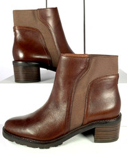 Crown Vintage Womens MAIY2 Brown Leather Chelsea Bootie Chunky Heel Ankle Boot,8