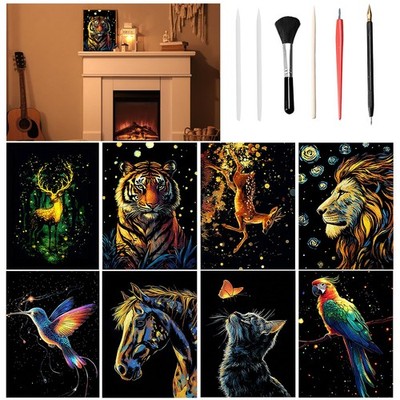 VLYX Scratch Art für Erwachsene und Kinder - 8 Stück leuchtende Regenbogen Kratznotizen