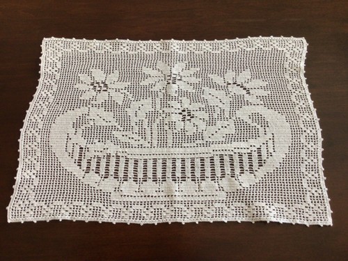 Vintage Beige Hand Crochet Arm Chair Back and Arm Covers Floral Pattern - Picture 2 of 4