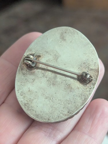 VTG Brooch Lace Agate Cabochon Sterling Silver Southwest Art Wrapped Stone Pin - Picture 16 of 23
