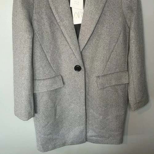 NWT ZARA Wool Blend Lapel Collar Single Breasted Coat Large - Picture 6 of 12