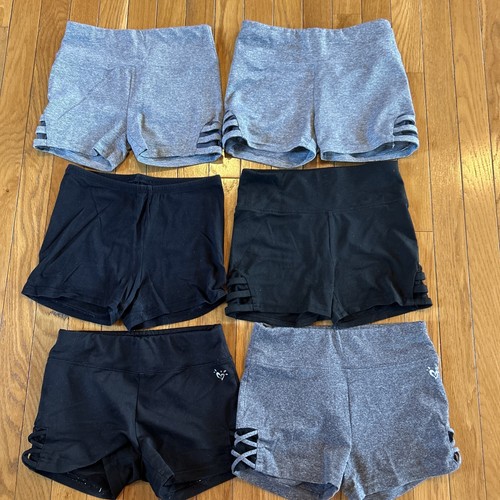 6 Piece Lot Athletic Sport Bike Shorts Size 10 Justice Old Navy Gray & Black
