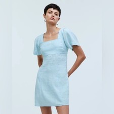 Madewell Square-Neck Mini Dress 100% Linen Euro Summer Coastal Blue NWT Sz 00
