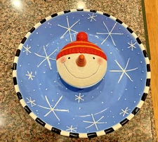 Dept 56 Christmas The Snowman Chip & Dip Elements Dish 13.25” NWT