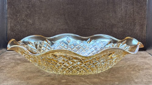 Vintage Jeanette Lrg Carnival 11" Glass Bowl Iridescent Marigold Diamond Ruffled - Picture 6 of 17