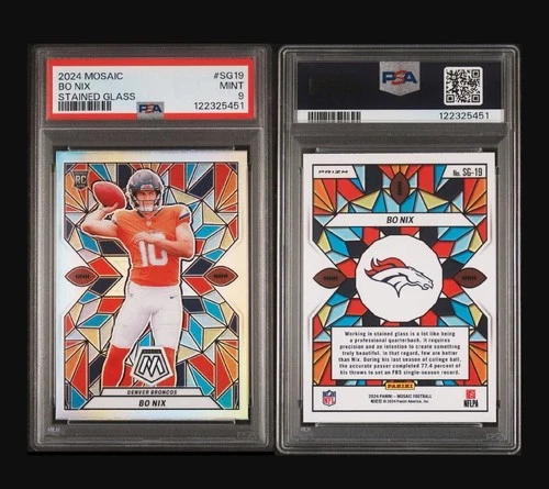 2024 Mosaic Prizm Bo Nix Stained Glass No. SG-19 Rookie Card MINT PSA 9