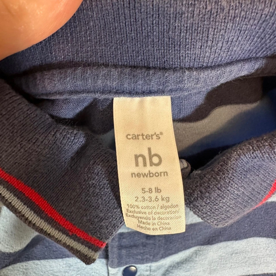 Mameluco de béisbol Carter's recién nacido azul a rayas MVP con patas para dormir Foto 3 de 4