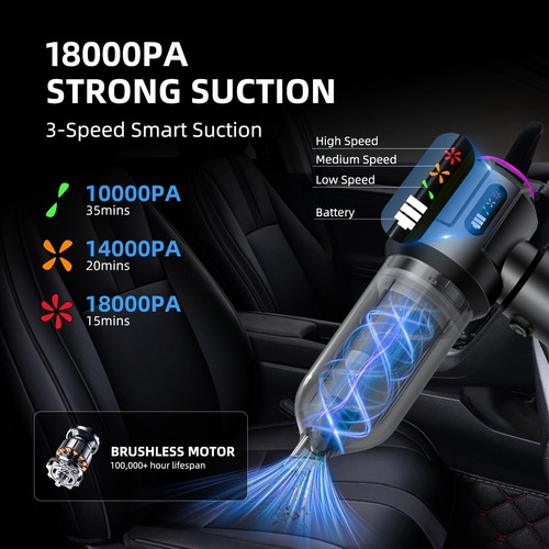 Handheld Car Vacuum Portable Cordless with 3-Speed High Power,18000PA Mini Va... - Picture 2 of 7