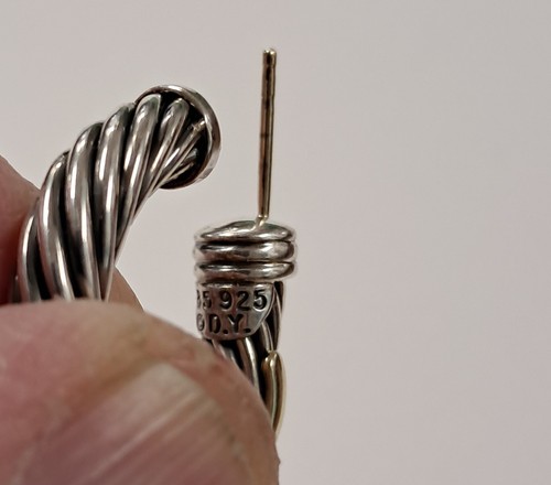 DAVID YURMAN CABLE EARRINGS STERLING 14K X STYLE - Picture 5 of 8