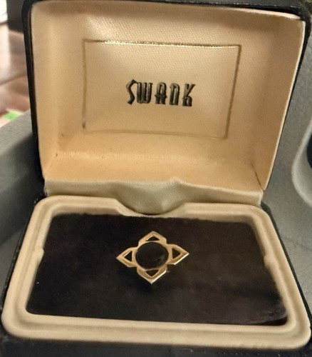 Vintage Swank Tie Tack Pin Gold Tone Square Black Agate Stone Gem - Picture 1 of 6