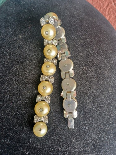 FRÜHE VINTAGE KRONE TRIFARI ART DECO SCHUHKNOPF KUNSTPERLEN STRASS ARMBAND