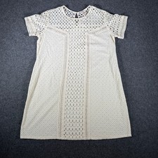 Sundance Ivory Cotton Eyelet Lace Shift Dress Short Sleeve Boho Cream Small
