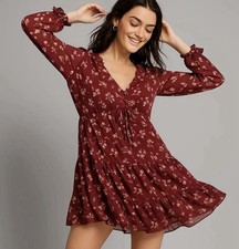 American Eagle NWT Maroon Floral Mini Dress, Large