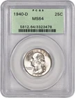 1940 D 25C Washington Quarter Silver PCGS MS64 Brilliant Uncirculated Coin