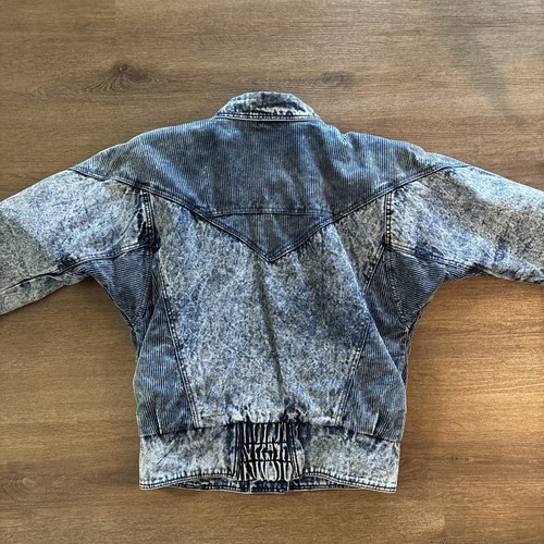 VTG Stefano Acid Wash Denim Courduroy Asymmetrical Womens Sz M Retro 80s Coat - Picture 6 of 6