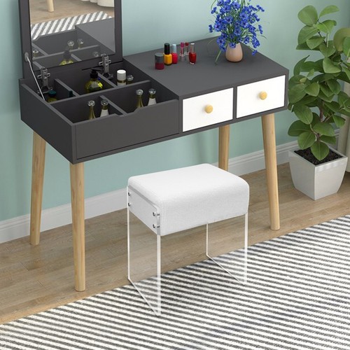 Makeup Stool Modern Minimalist Multi-functional Vanity Acrylic Chair w/ Cushion - Picture 17 of 17