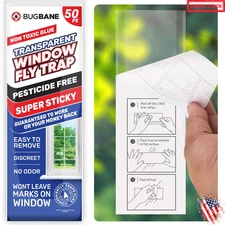 50 Pack Window Fly Traps – Transparent, Non-Toxic Indoor Adhesive Catchers